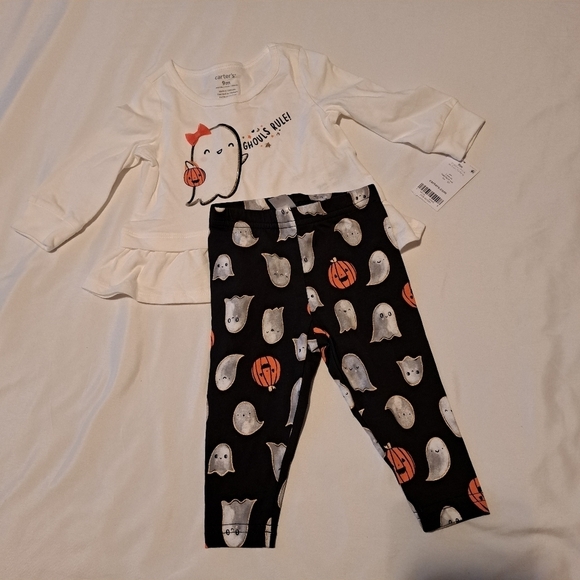 Carter's girls 9 months Halloween ghost 2 piece set NWT - Picture 1 of 3